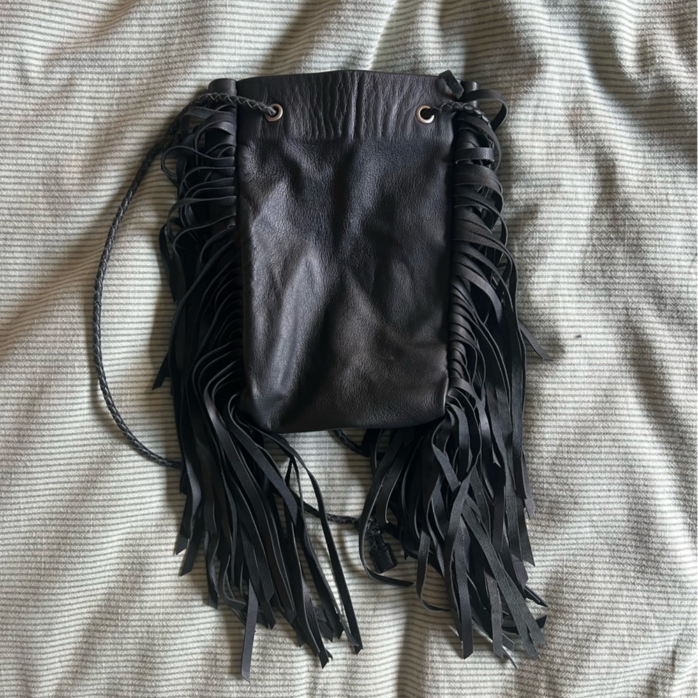UO Black Faux Leather Fringe Bag